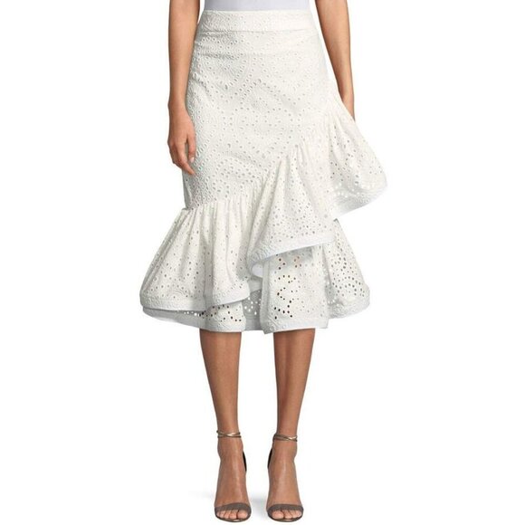 Johanna Ortiz Maui ruffle eyelet cotton skirt, White, Size 4, New with tag - Picture 1 of 16